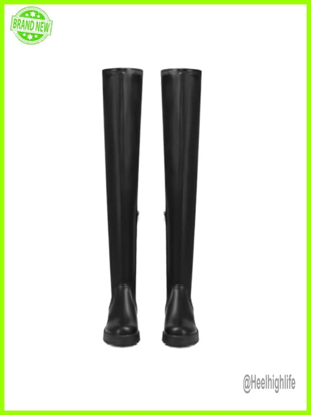 Over the Knee Chunky Heel Boots Faux Leather Stretch Thigh High Slip On
